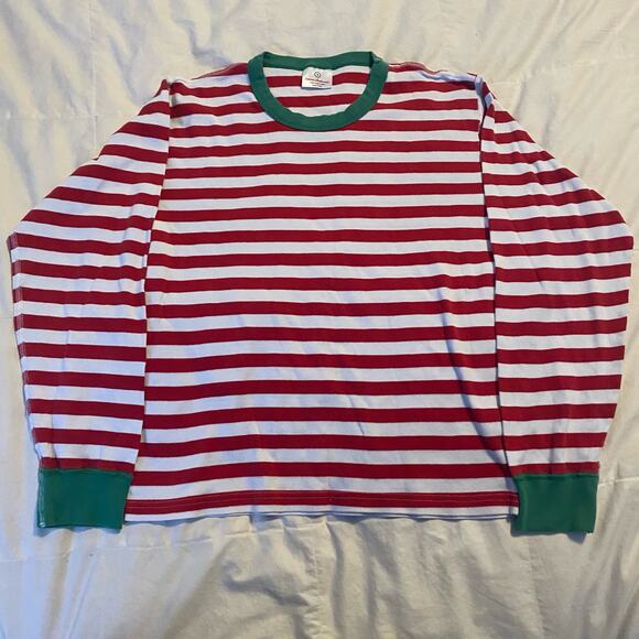 Hanna Andersson Pajama Top Small Red White Striped Green Trim Organic Cotton - Picture 1 of 12